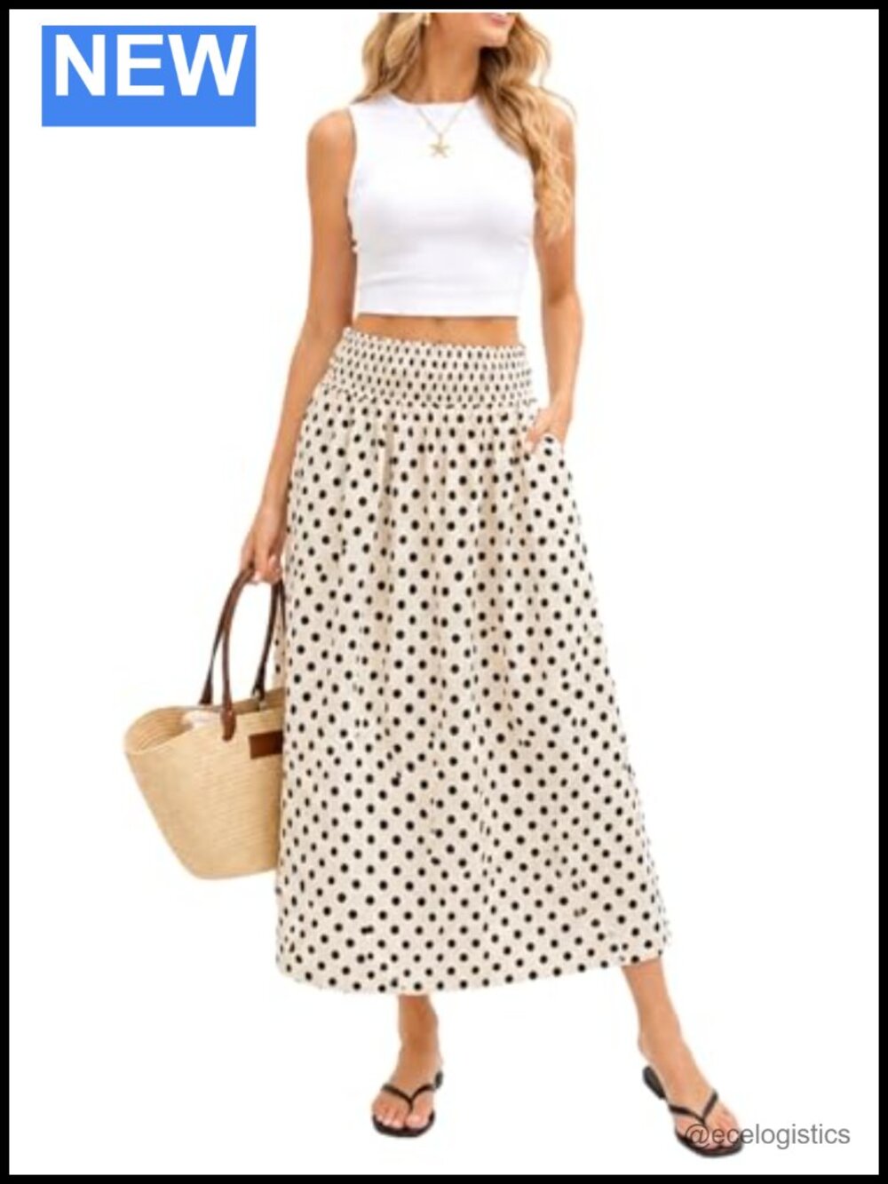 Polka Dot Low Rise A-Line Flowy Skirt with Smocked Waist